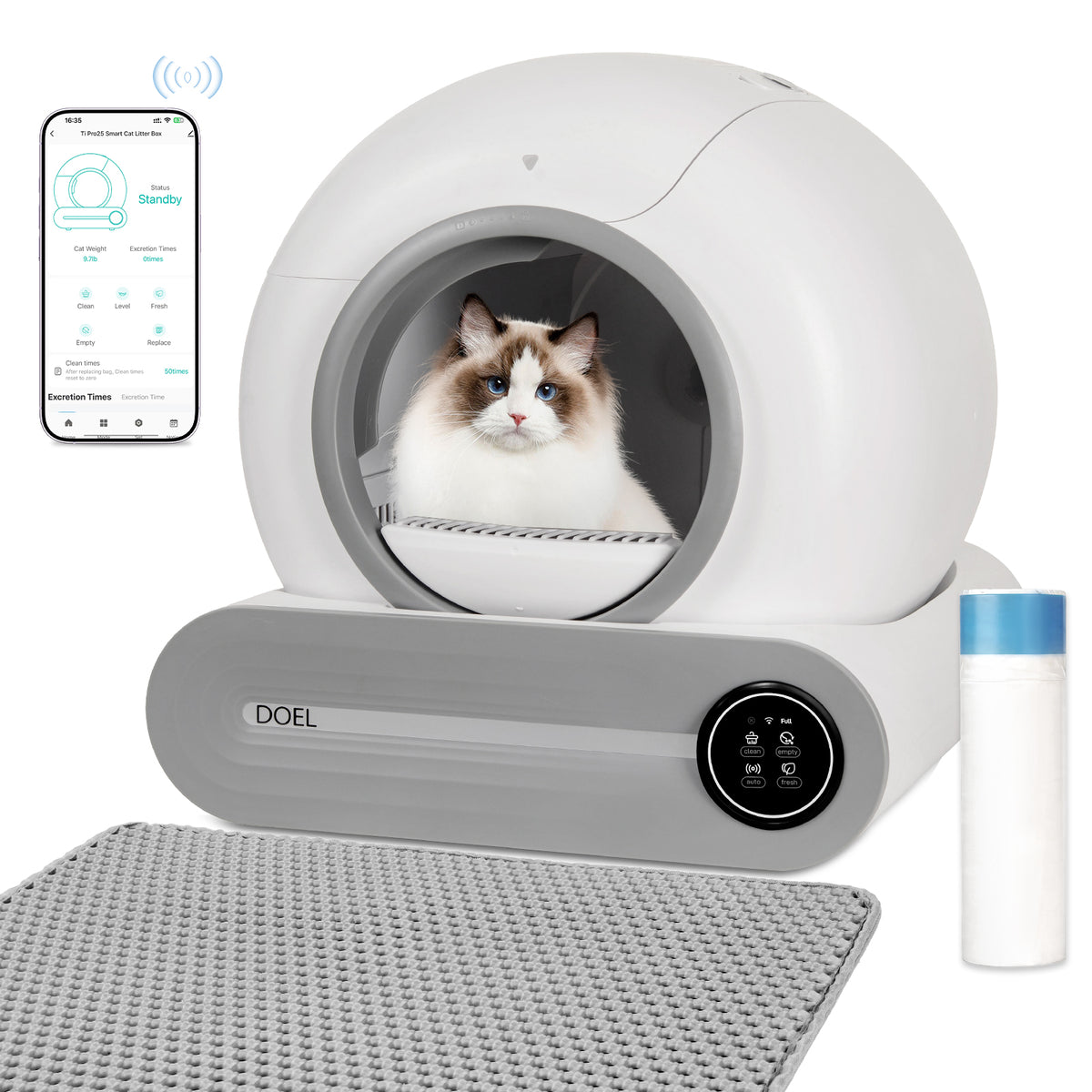 DuDuPet Ti Pro automatic cat litter box in white with app control
