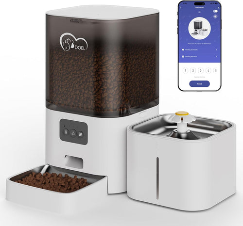 DuDuPet white 6L smart pet feeder with 2.5L water fountain