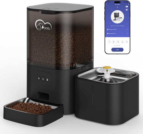DuDuPet black 6L smart pet feeder with 2.5L water fountain